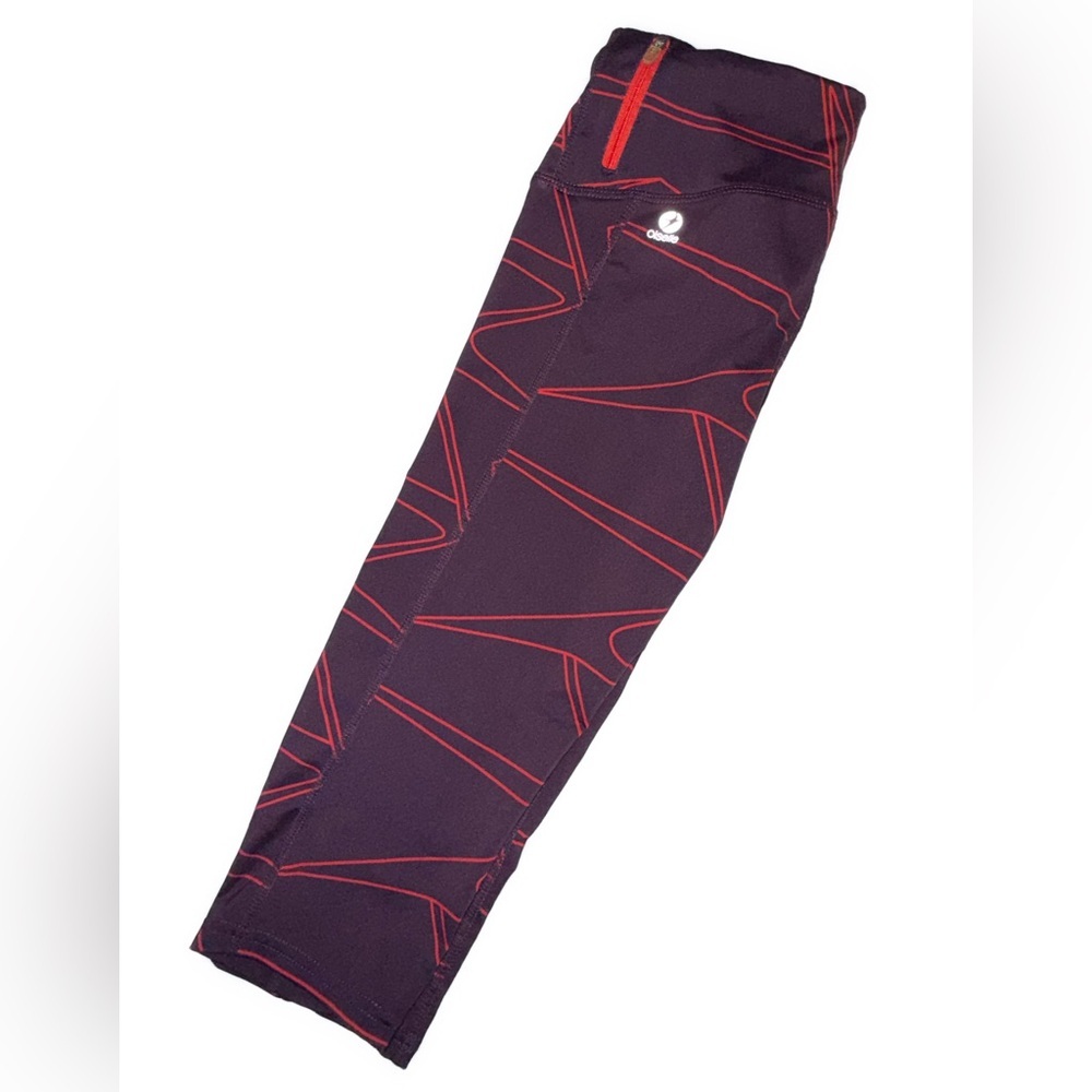 Oiselle Crop Leggings Size 4 Burgundy Red Print 15” Inseam - Picture 5 of 9